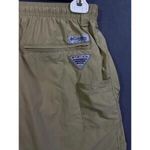 Columbia PFG Shorts Mens Small 8" Tan Nylon Fishing Pockets Lined Drawstring EUC